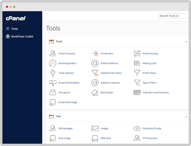 cPanel Shared Hosting Control Panel Interface