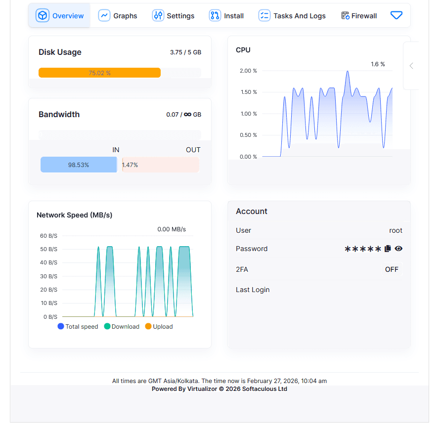 Hostperl VPS Management Dashboard and Control Panel